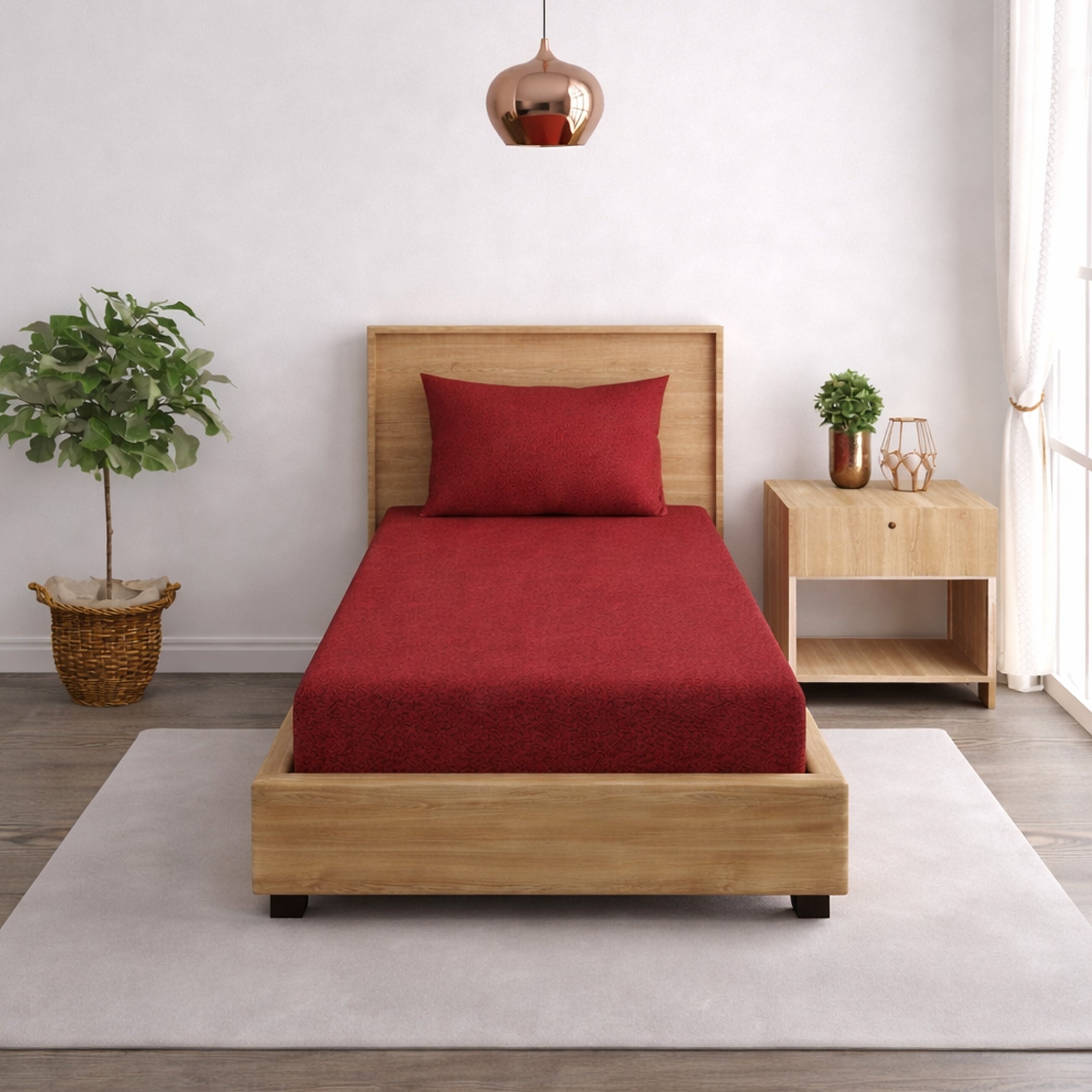 Solid Maroon Thermal Single Bedsheet with Matching Pillow Cover (60x90 inches)