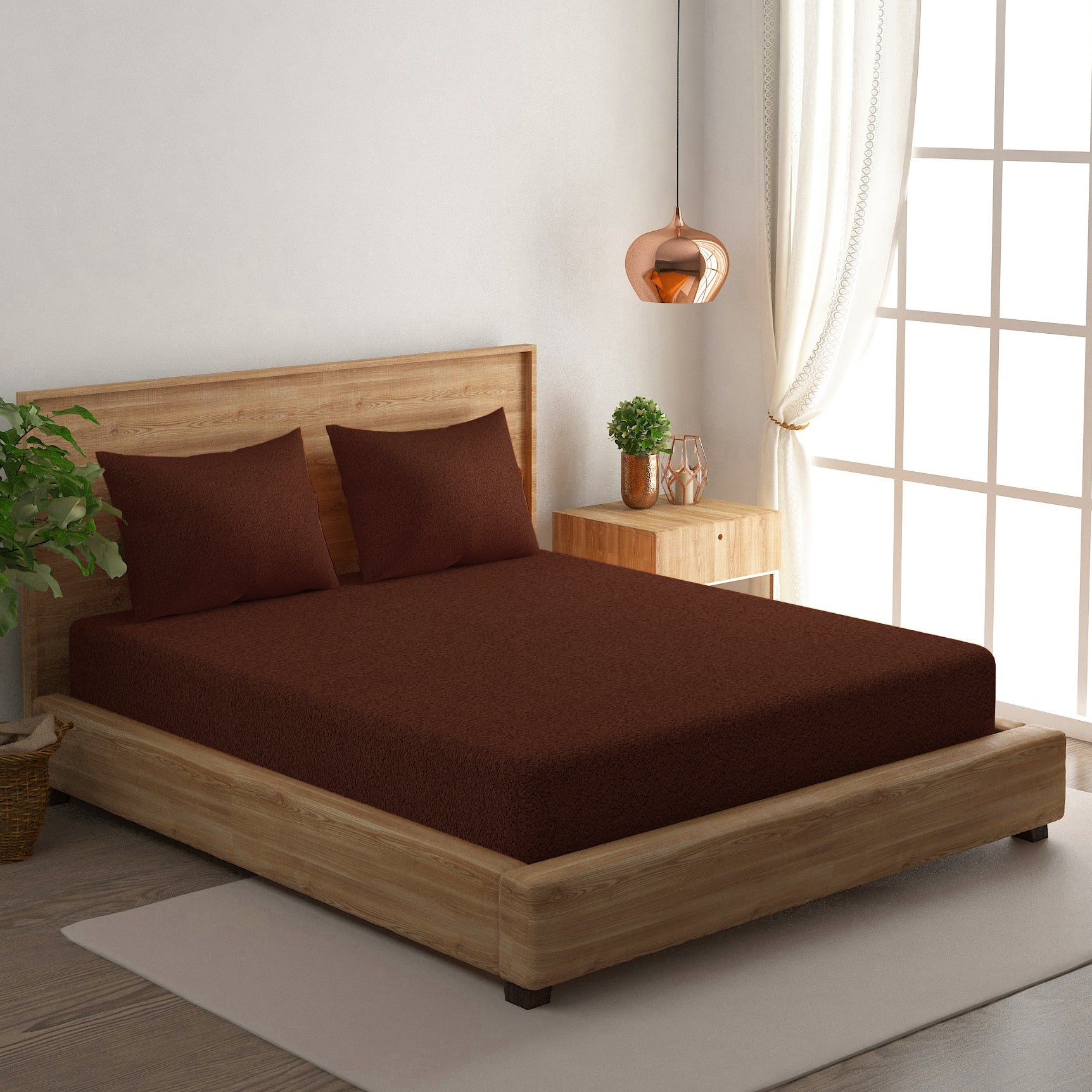 Solid Brown Thermal Double King Bedsheet with 2 Matching Pillow Cover (90x108 inches)