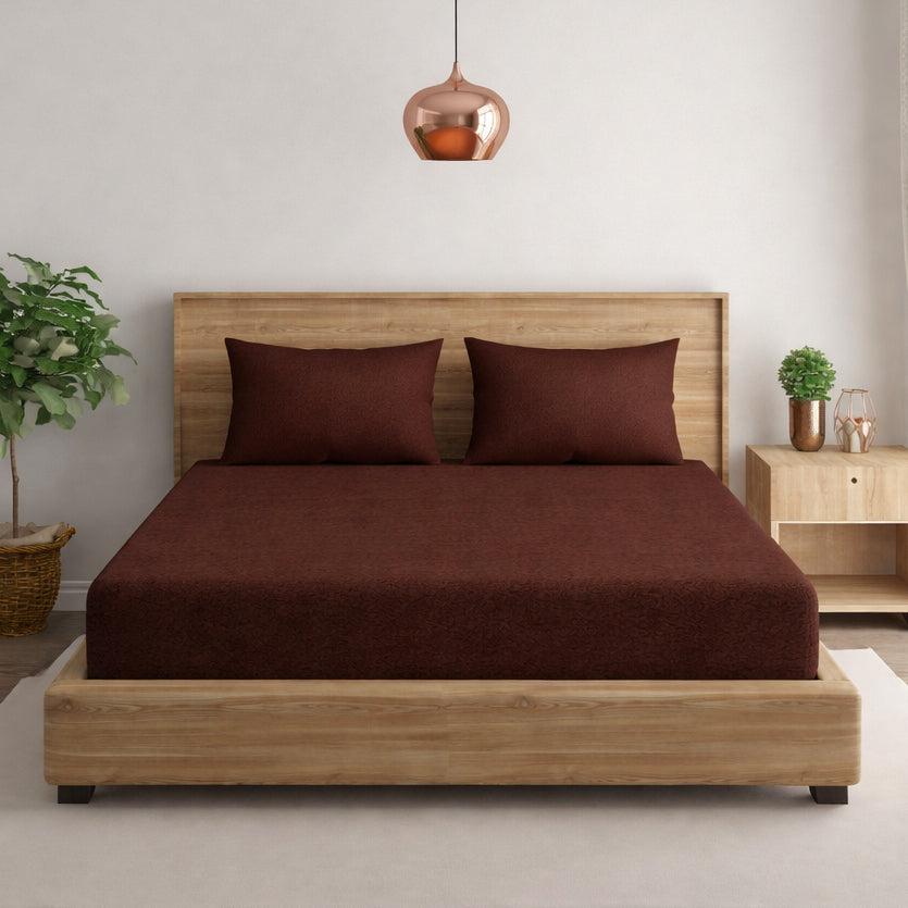 Solid Brown Thermal Double King Bedsheet with 2 Matching Pillow Cover (90x108 inches)