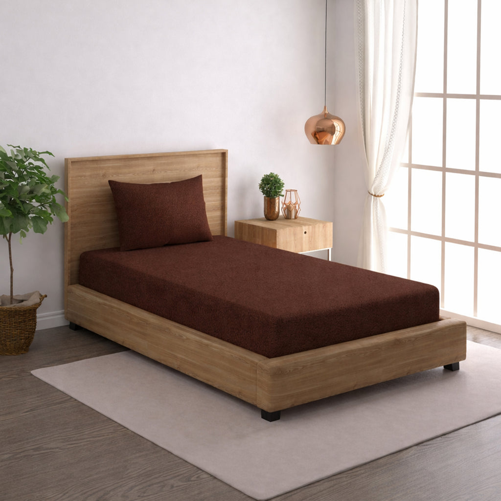 Solid Brown Thermal Single Bedsheet with Matching Pillow Cover (60x90 inches)