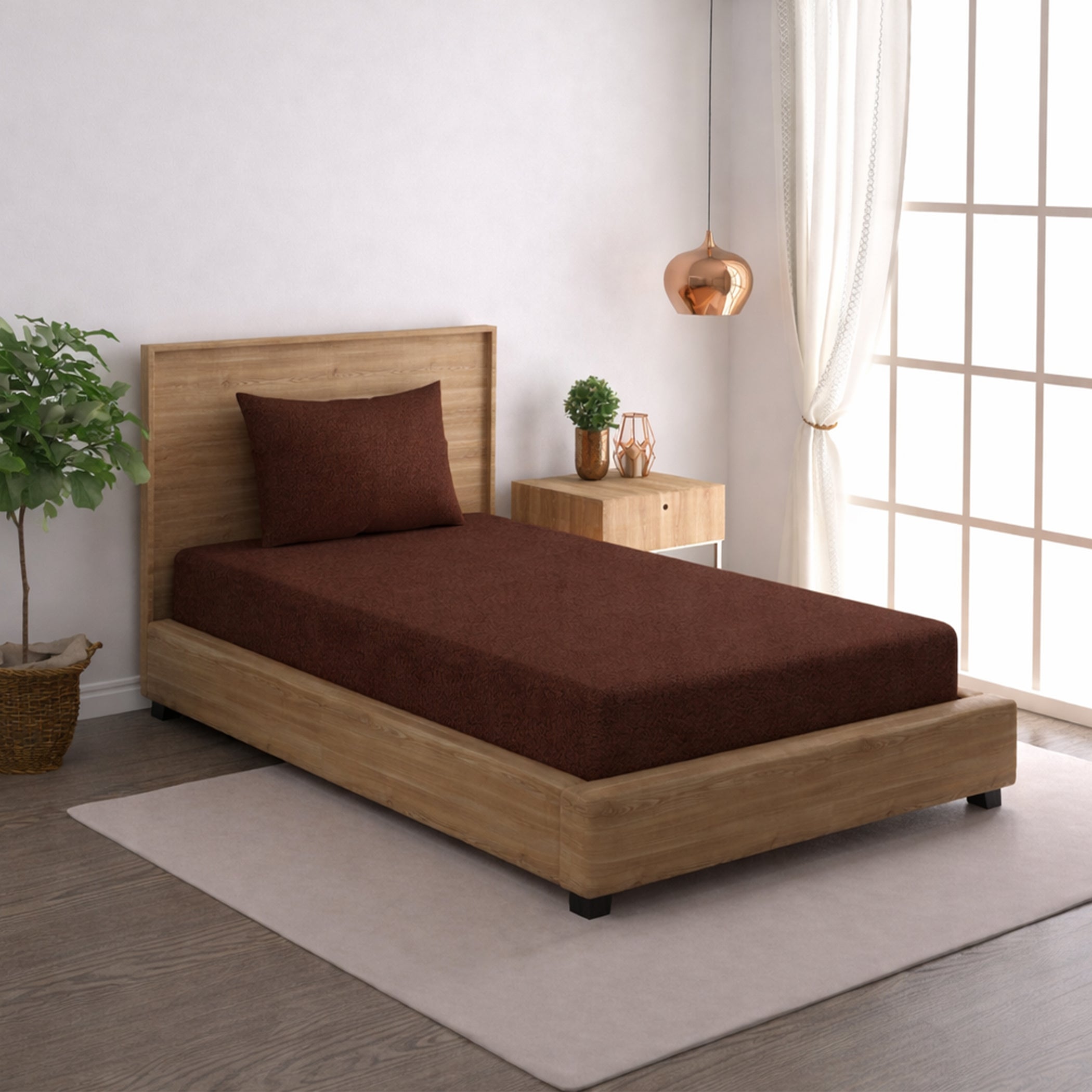 Solid Brown Thermal Single Bedsheet with Matching Pillow Cover (60x90 inches)