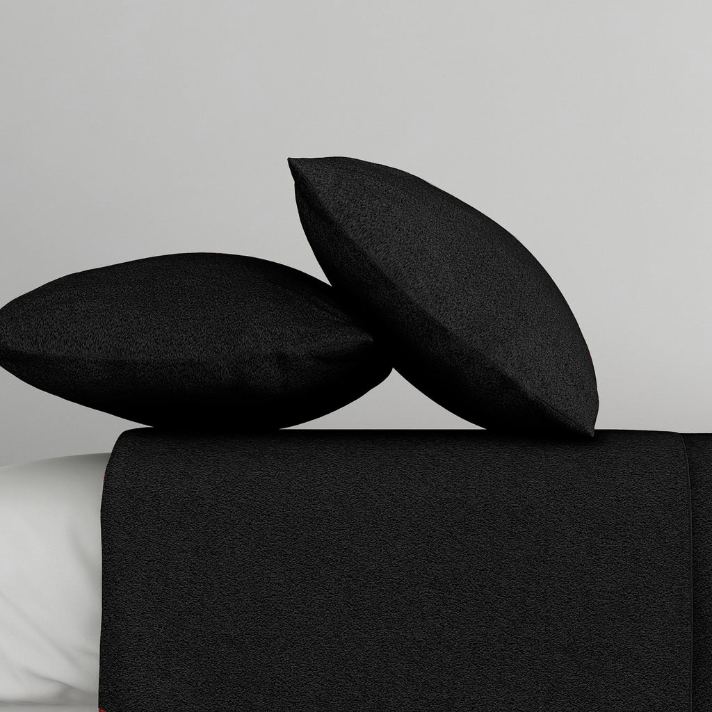 Solid Black Thermal King Fitted Bedsheet with 2 Matching Pillow Cover (72x78x10 inches)
