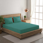 Solid Teal Green Thermal King Fitted Bedsheet with 2 Matching Pillow Cover (72x78x10 inches)