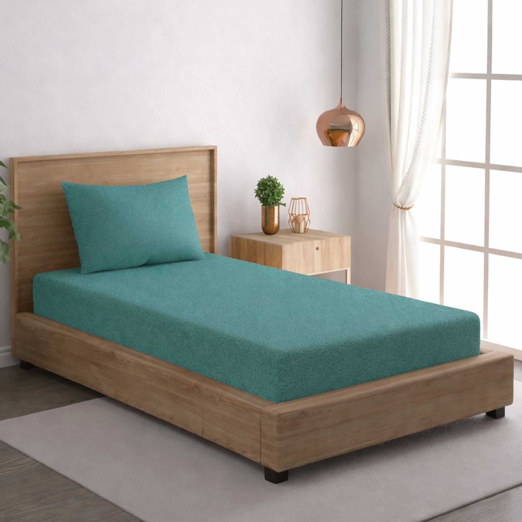 Solid Teal Green Thermal Single Bedsheet with Matching Pillow Cover (60x90 inches)