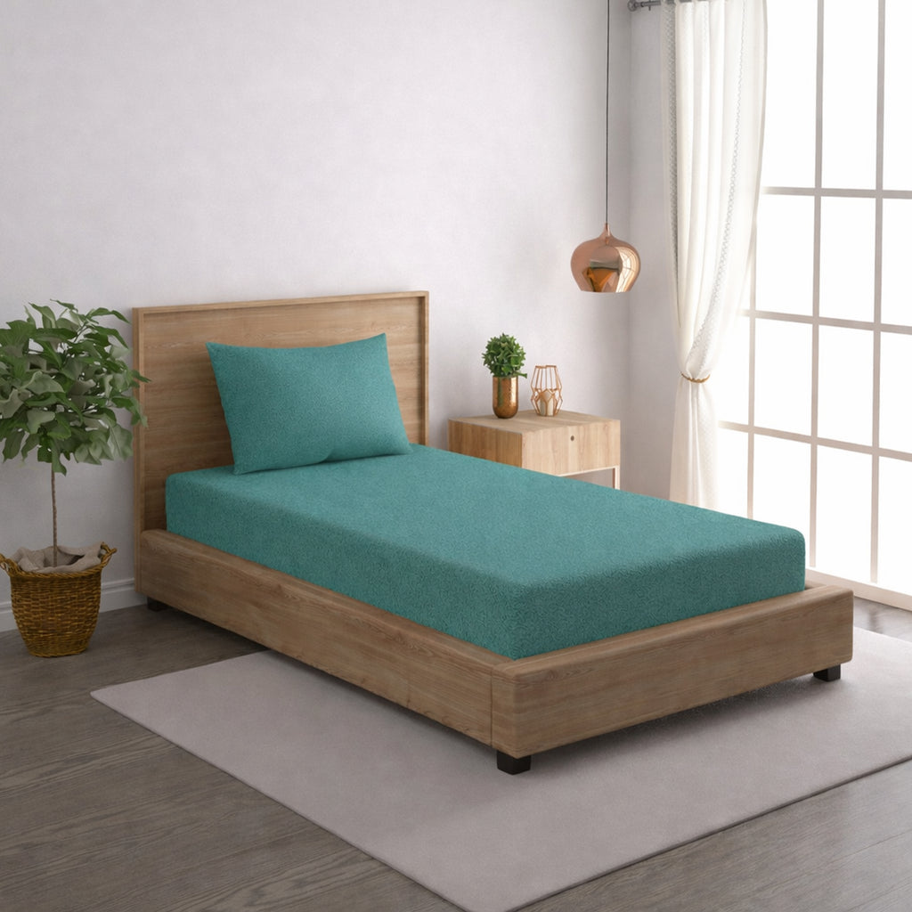 Solid Teal Green Thermal Single Bedsheet with Matching Pillow Cover (60x90 inches)