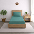 Solid Teal Green Thermal Single Bedsheet with Matching Pillow Cover (60x90 inches)