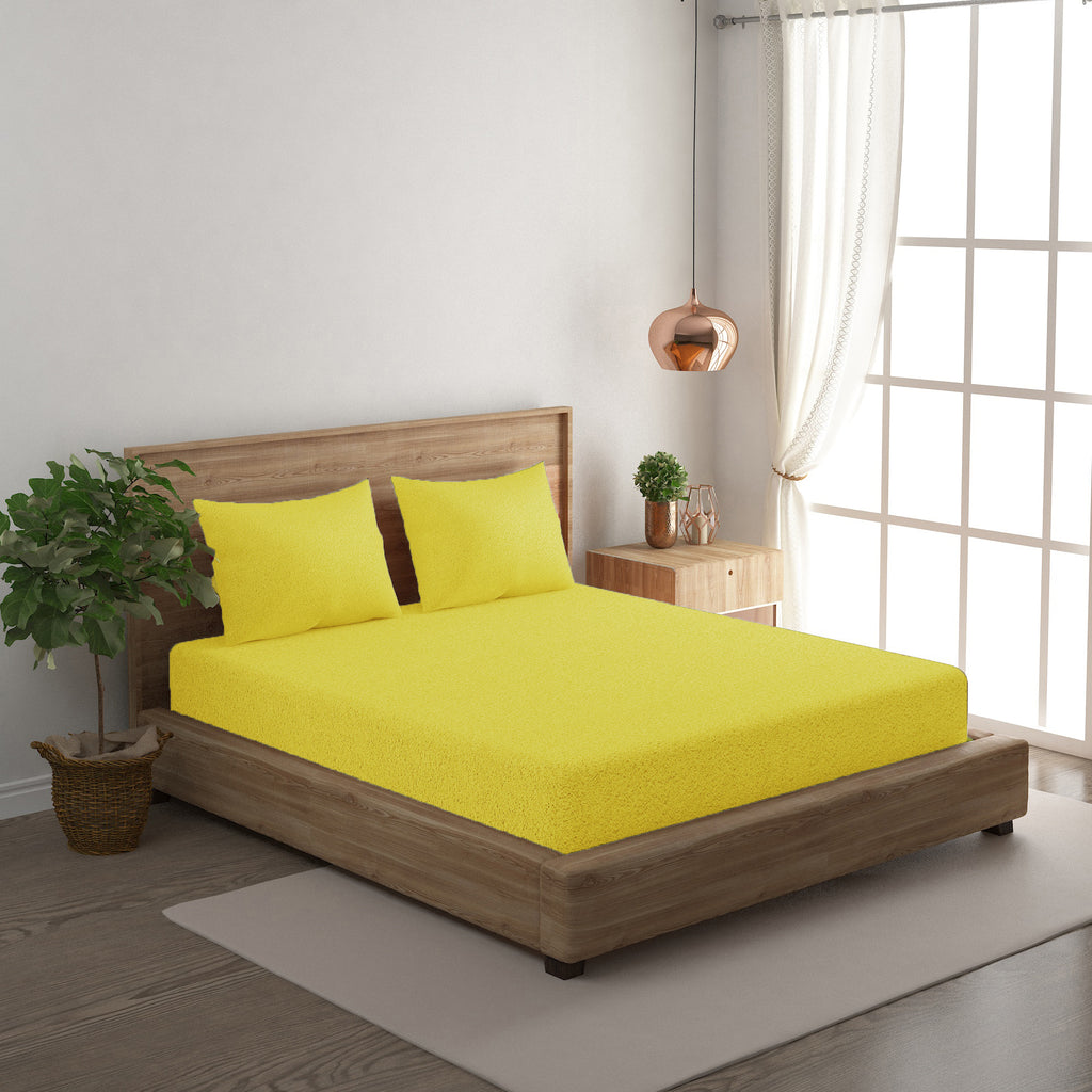 Solid Yellow Thermal Double King Bedsheet with 2 Matching Pillow Cover (90x108 inches)
