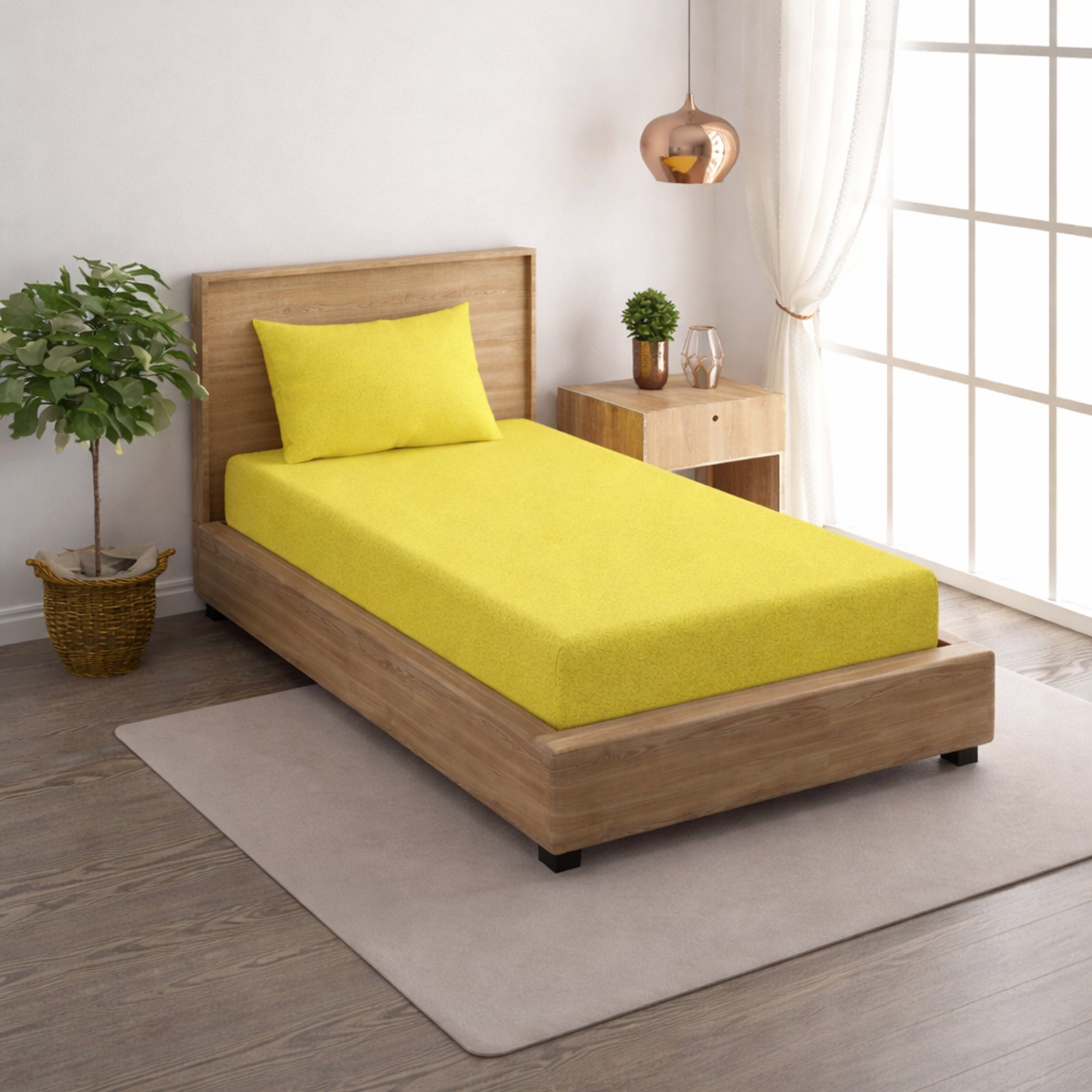 Solid Yellow Thermal Single Bedsheet with Matching Pillow Cover (60x90 inches)