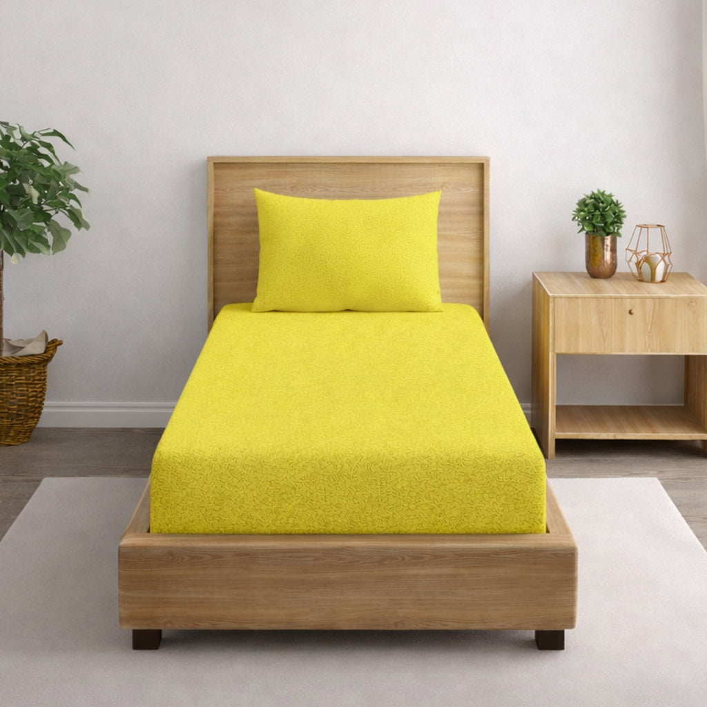 Solid Yellow Thermal Single Bedsheet with Matching Pillow Cover (60x90 inches)