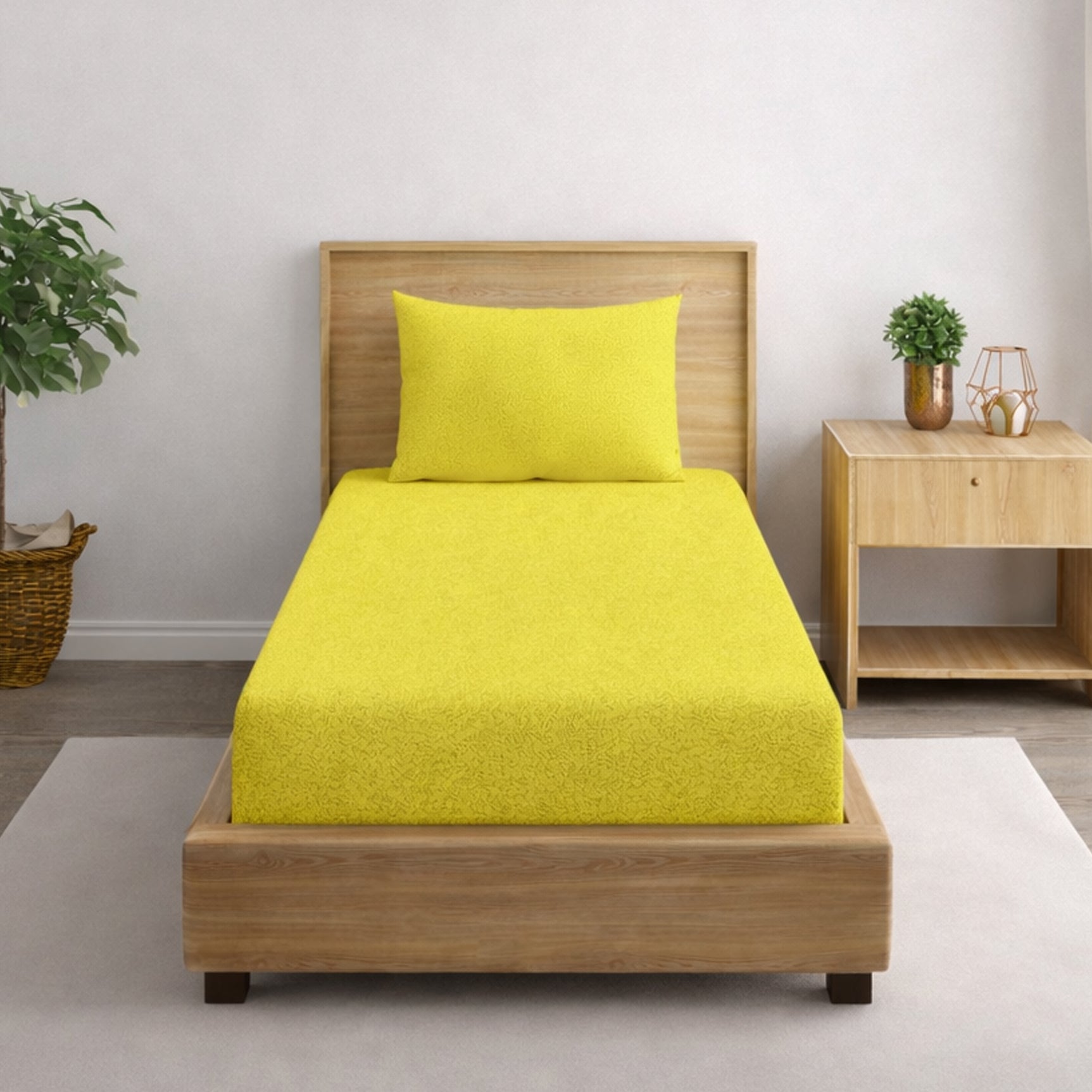 Solid Yellow Thermal Single Bedsheet with Matching Pillow Cover (60x90 inches)