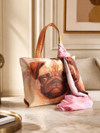 Paw-sitive Mood - Pug Portrait Tote with Blush Pink Wrap