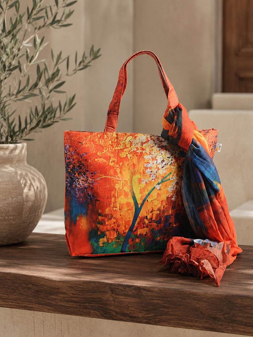 Golden Hour Glaze - Abstract Autumn Tote with Dual-Sided Artistic Flair