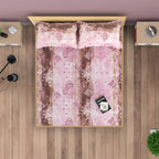 Rose Damask Pink & Brown Abstract 160 TC Pure Cotton Bedsheet with Pillow Cover