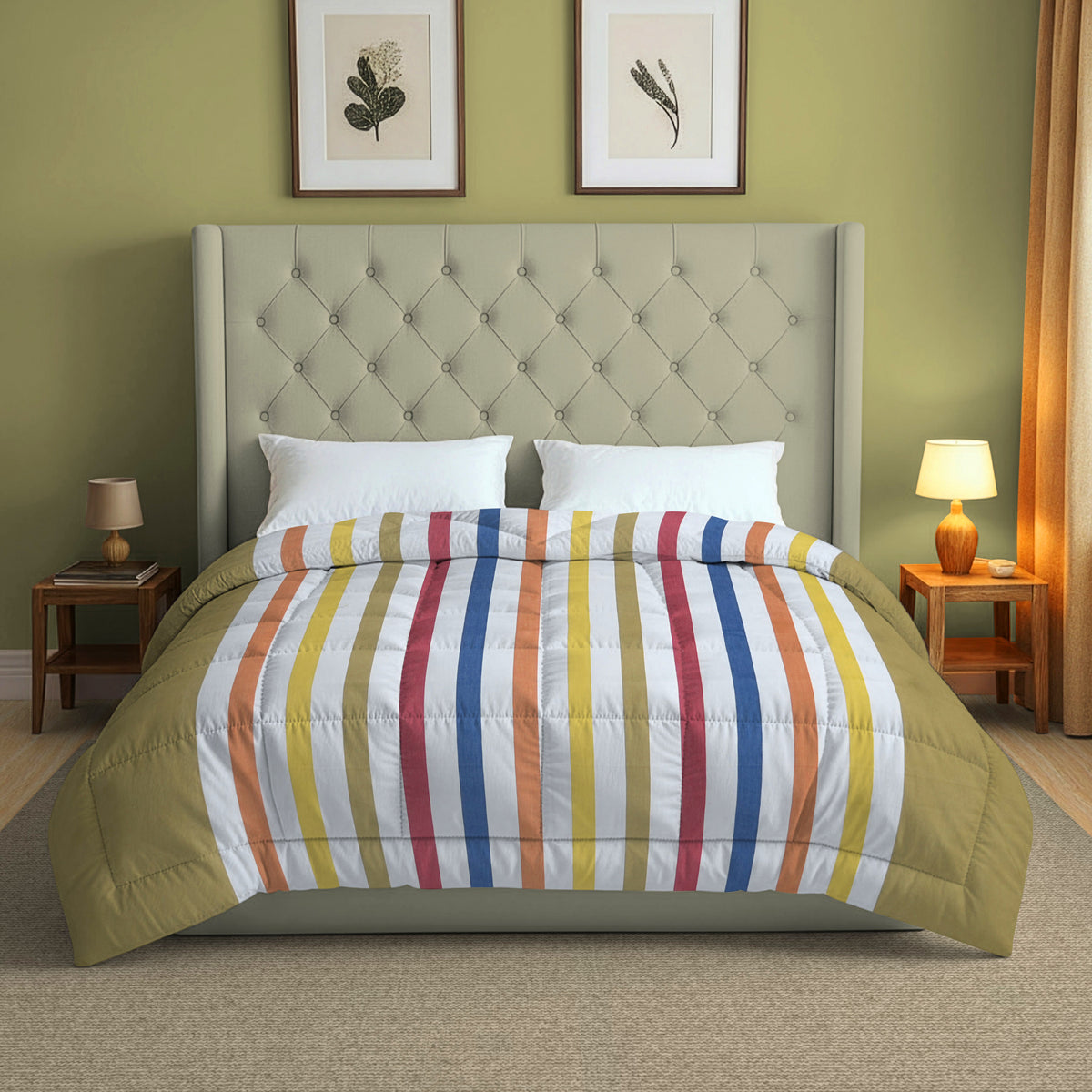 Luxury Modern 100% Cotton Yarn Dyed AC Quilt 150 GSM Green Pack of 1