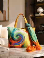 ColorRush Craze - Swirling Abstract Tote with Flowing Scarf