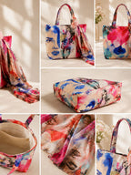 Urban Chic Canvas Tote - Bold Fashion Sketch Bag with Scarf