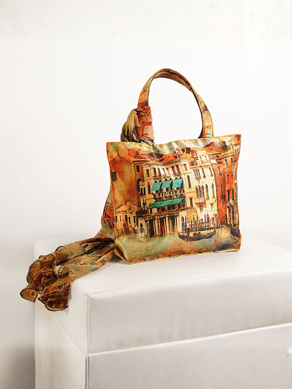 Golden Hour Venice - Premium Art Print Shoulder Bag with Matching Scarf