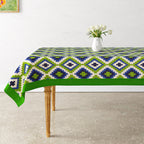 Premium Cotton Geometric Green & Blue Rectangular 8 Seater Table Cover