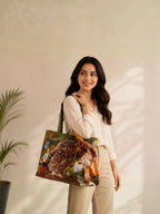 Night Watcher - Owl Portrait Tote with Forest-Hued Wrap