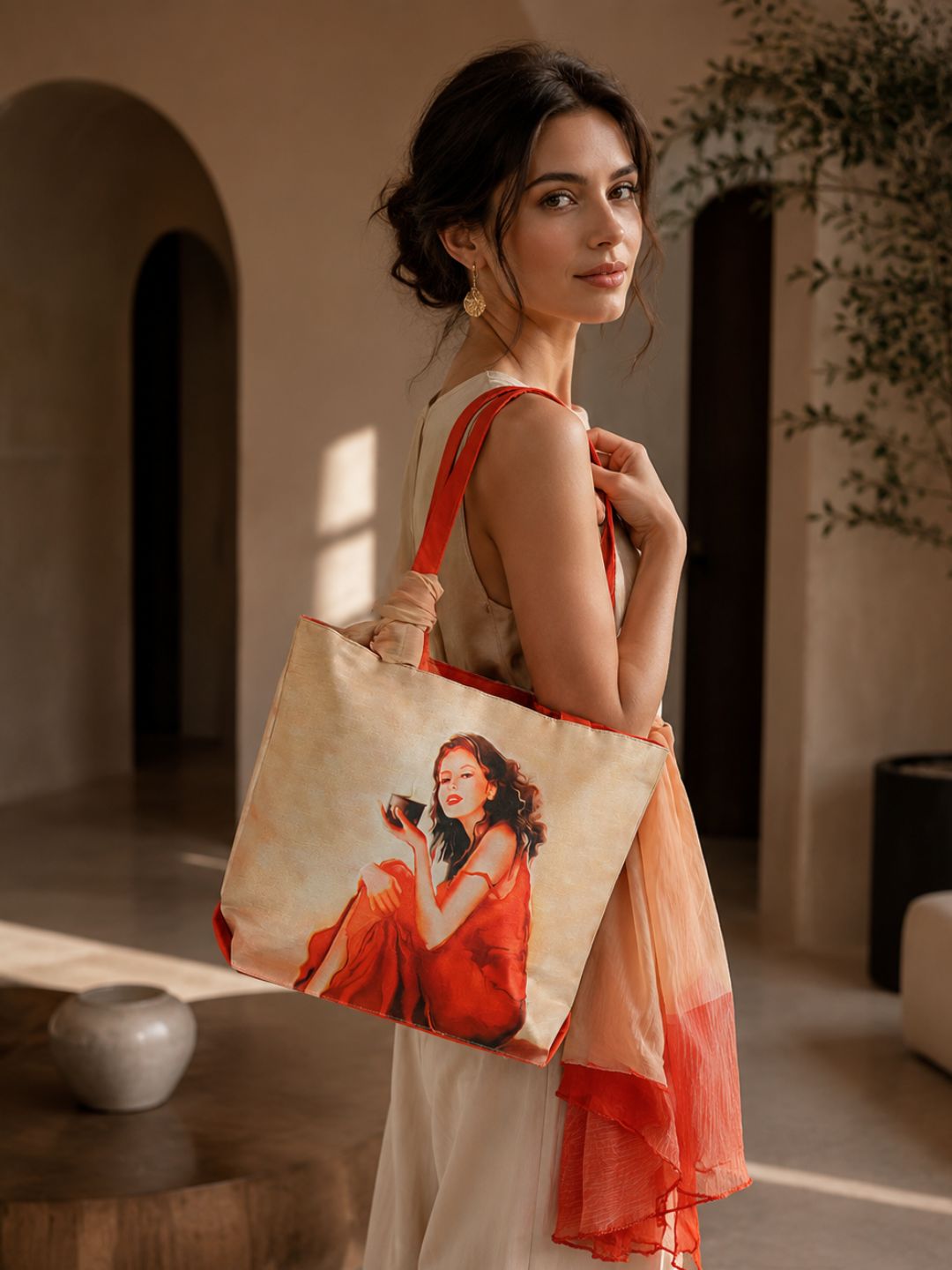 Sunset Daydream - Watercolor Portrait Tote with Flowing Wrap