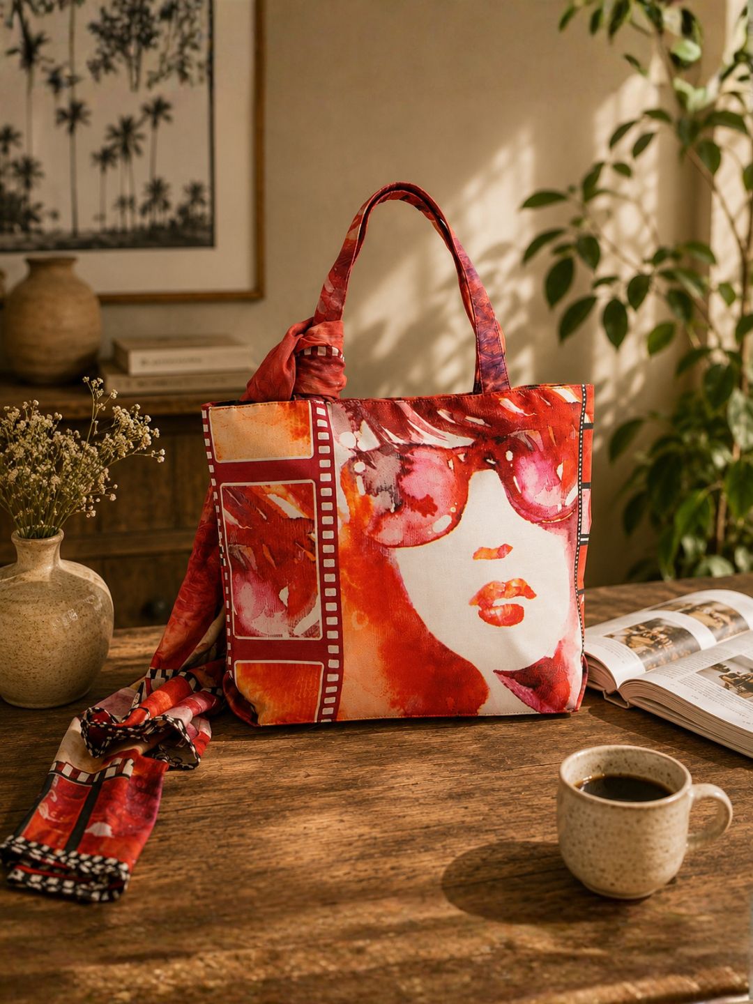 Retro Muse - Pop Art Tote with Scarf Accent