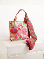 Bloom Whimsy - Pink Lotus & Rose Tote with Floral Wrap