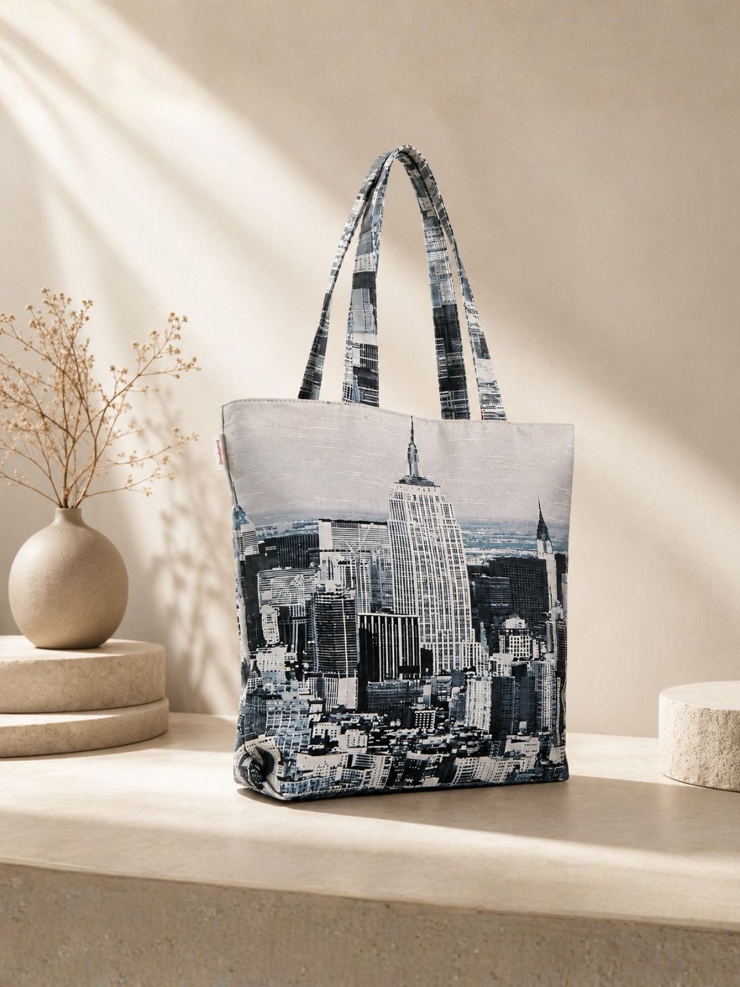 Cityscape Luxe - Monochrome Urban Skyline Print Tote Bag