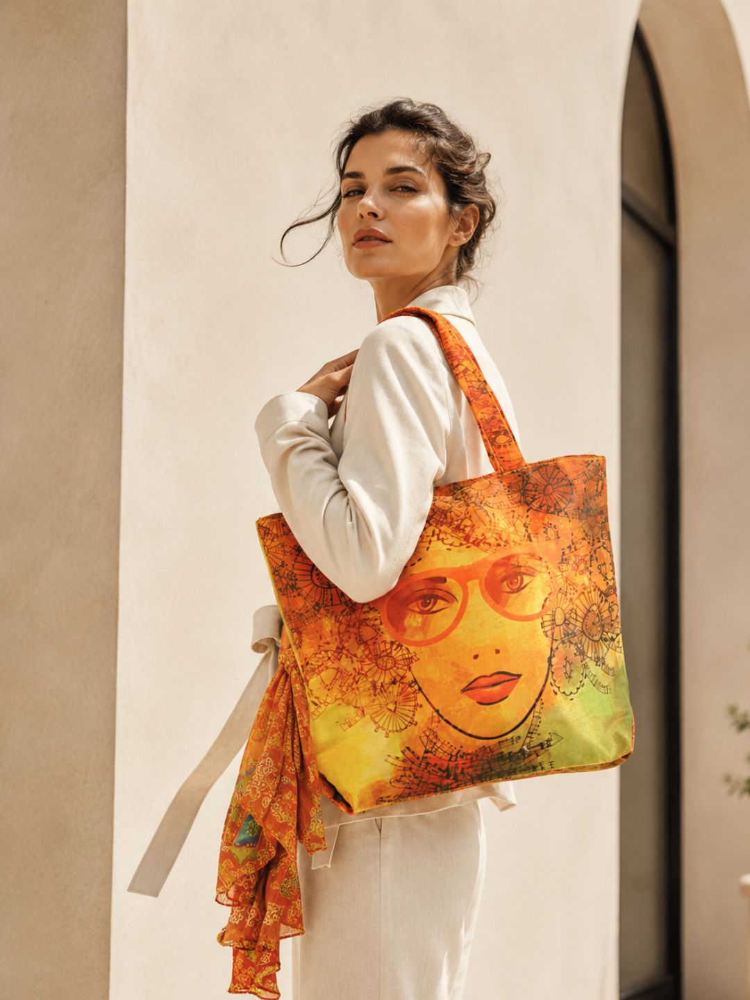 Portrait Muse - Digitally Printed Tote Bag with Artistic Face Illustration