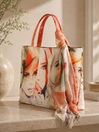 Sunset Grafika - Digitally Printed Tote Bag with Artistic Face Illustration