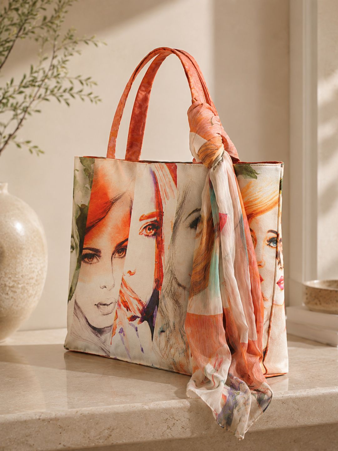 Sunset Grafika - Digitally Printed Tote Bag with Artistic Face Illustration
