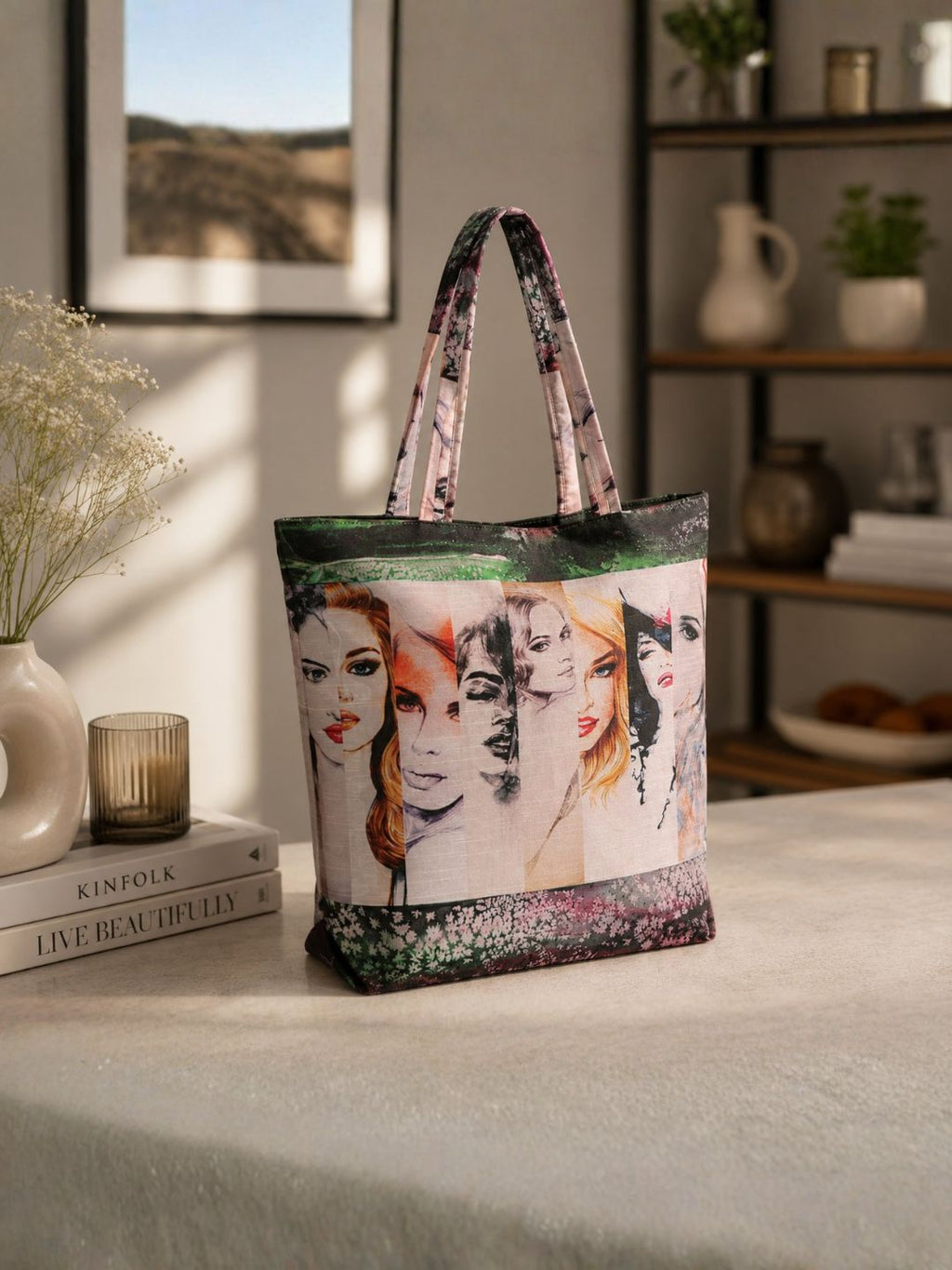Urban Muse - Artistic Portrait Print Tote Bag with Contemporary Chic Appeal