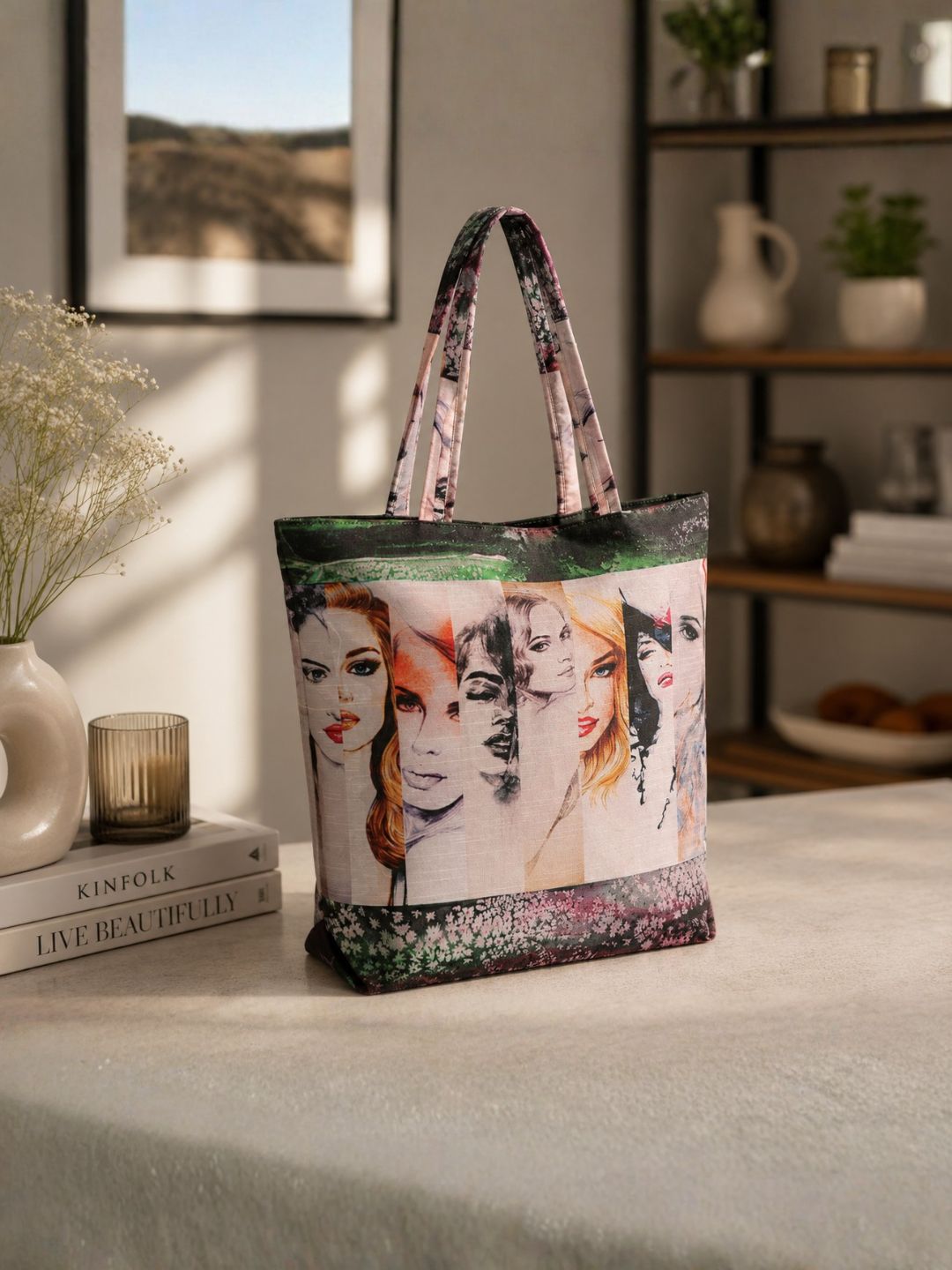Urban Muse - Artistic Portrait Print Tote Bag with Contemporary Chic Appeal