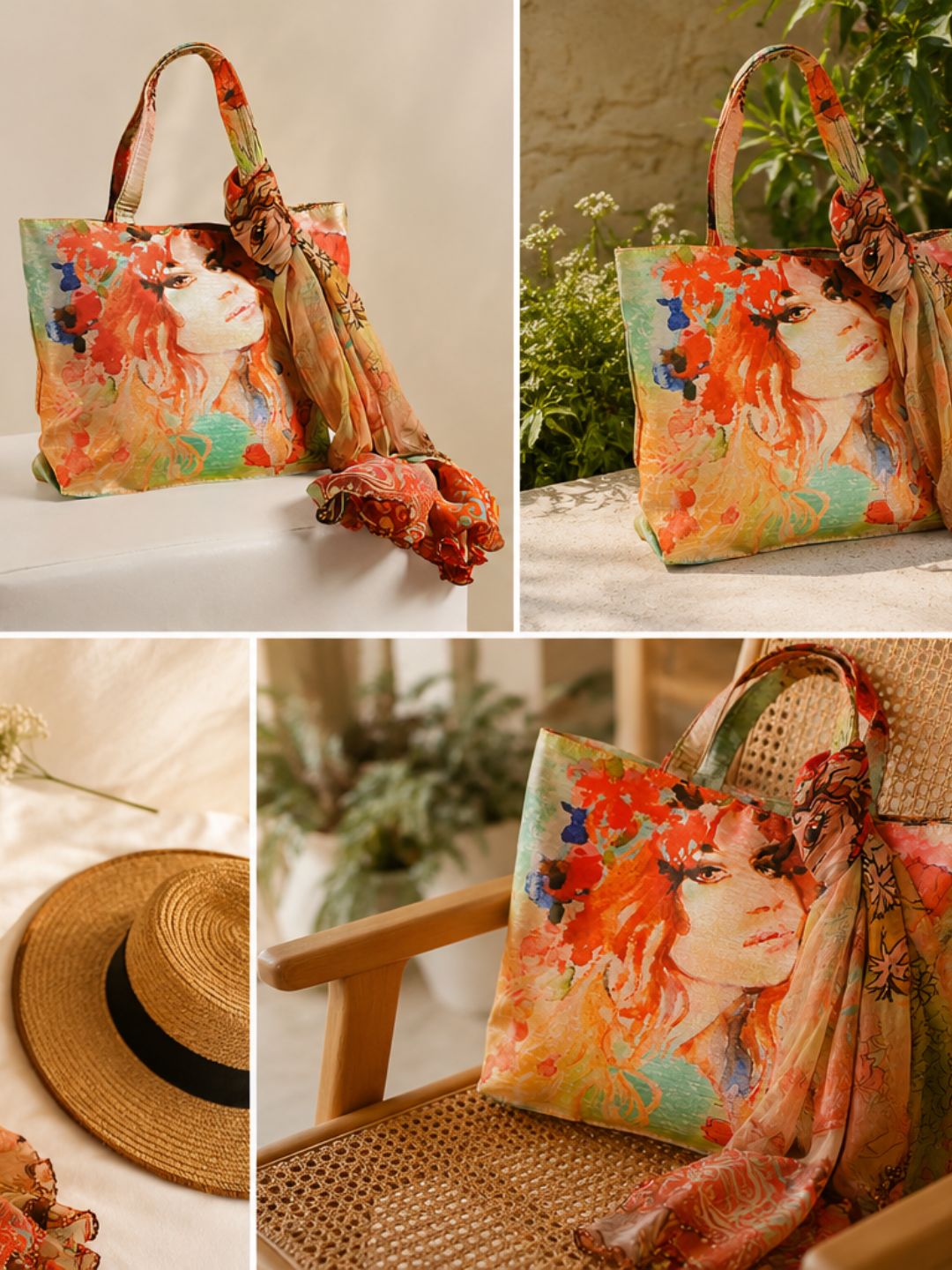 Muse in Bloom - Artistic Faces Tote with Paisley Wrap