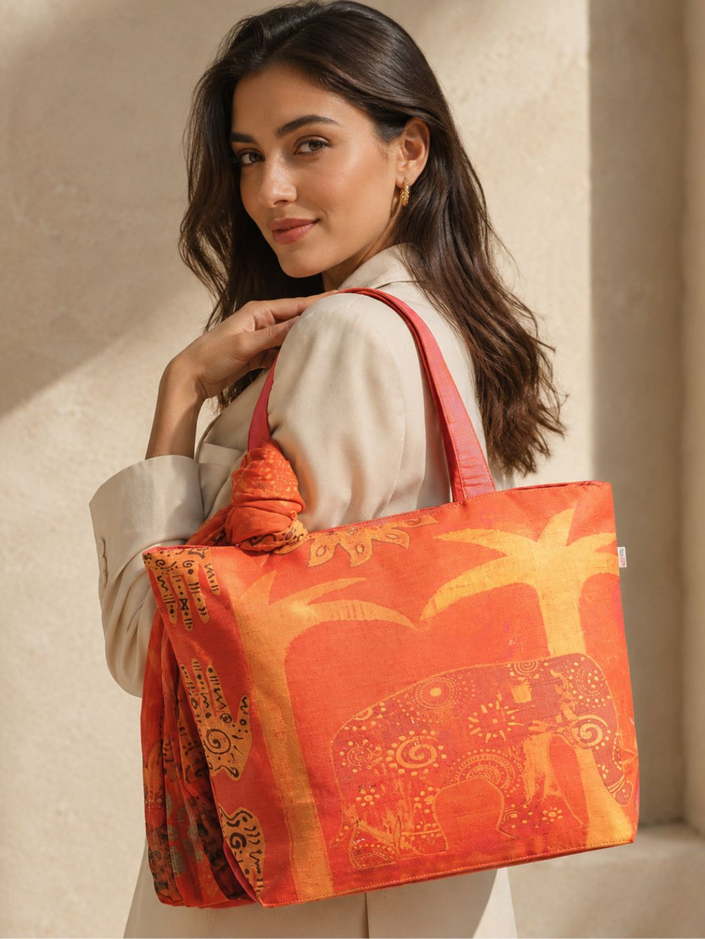 Royal March - Ethnic Elephant Tote with Tribal Art Wrap
