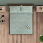 Ornamental Swirl Sage Green 210 TC Pure Cotton King Fitted Bedsheet with 2 Pillow Covers (72 x 78 x 10 Inches)