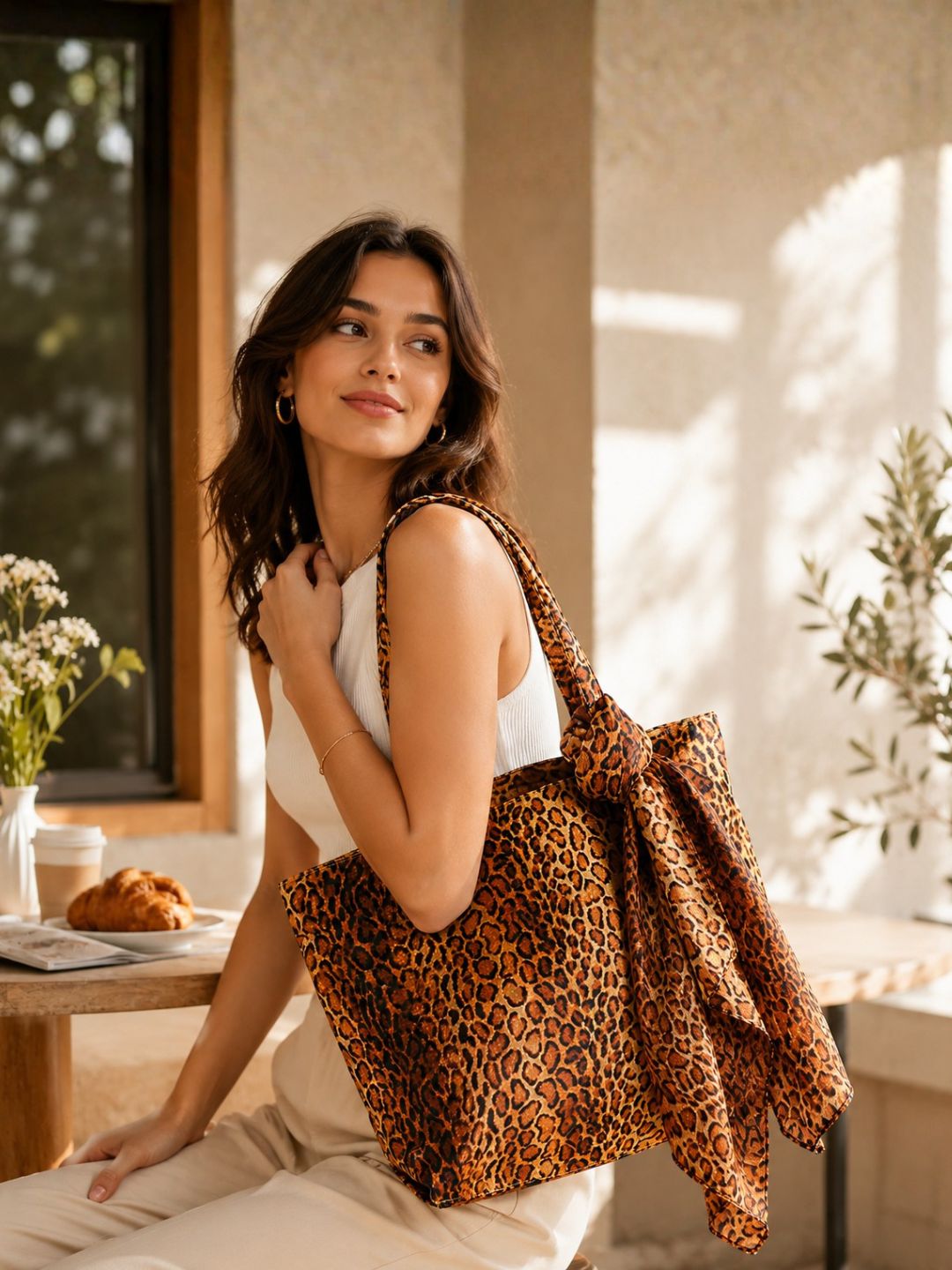 Fierce & Fabulous - Leopard Print Tote Bag with Matching Scarf