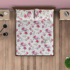 Elegant Pink Floral Pure Cotton 210 TC King Fitted Bedsheet with 2 Pillow Covers (72x78x10 Inches)