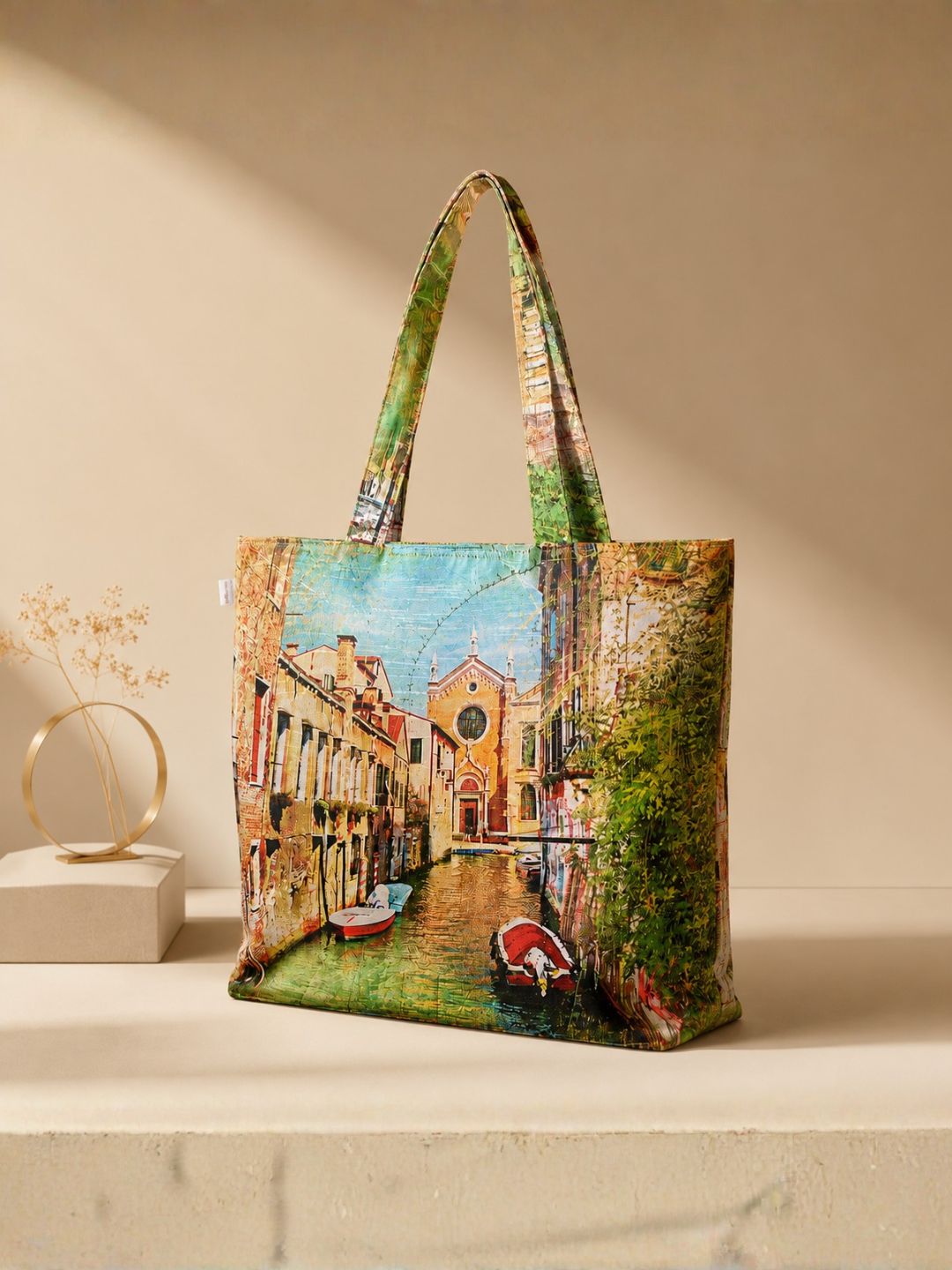 Venetian Charm - Artistic Tote Bag with Canal Cityscape Print