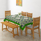 Premium Cotton Geometric Green & Blue Rectangular 8 Seater Table Cover