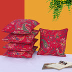 Floral Printed Maroon Small Cushion Covers - Set of 5