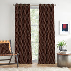 Dark Brown Geometric Weave 300 GSM Polyester 100% Blackout Eyelet Curtain