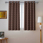Dark Brown Geometric Weave 300 GSM Polyester 100% Blackout Eyelet Curtain