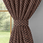Dark Brown Geometric Weave 300 GSM Polyester 100% Blackout Eyelet Curtain