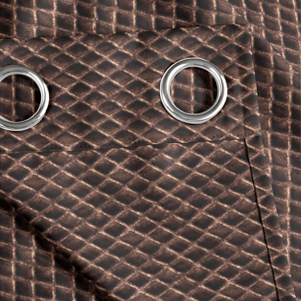 Dark Brown Geometric Weave 300 GSM Polyester 100% Blackout Eyelet Curtain