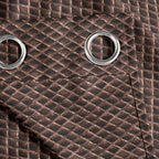 Dark Brown Geometric Weave 300 GSM Polyester 100% Blackout Eyelet Curtain