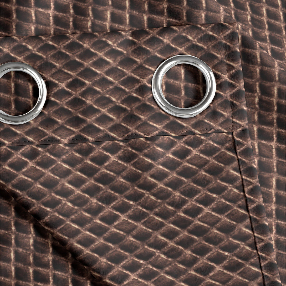 Dark Brown Geometric Weave 300 GSM Polyester 100% Blackout Eyelet Curtain