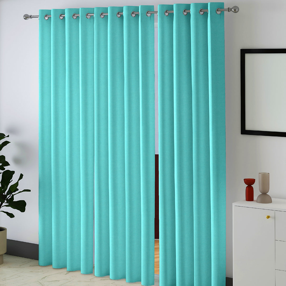 Teal Serenity 110 GSM Polyester 60% Blackout Eyelet Curtain