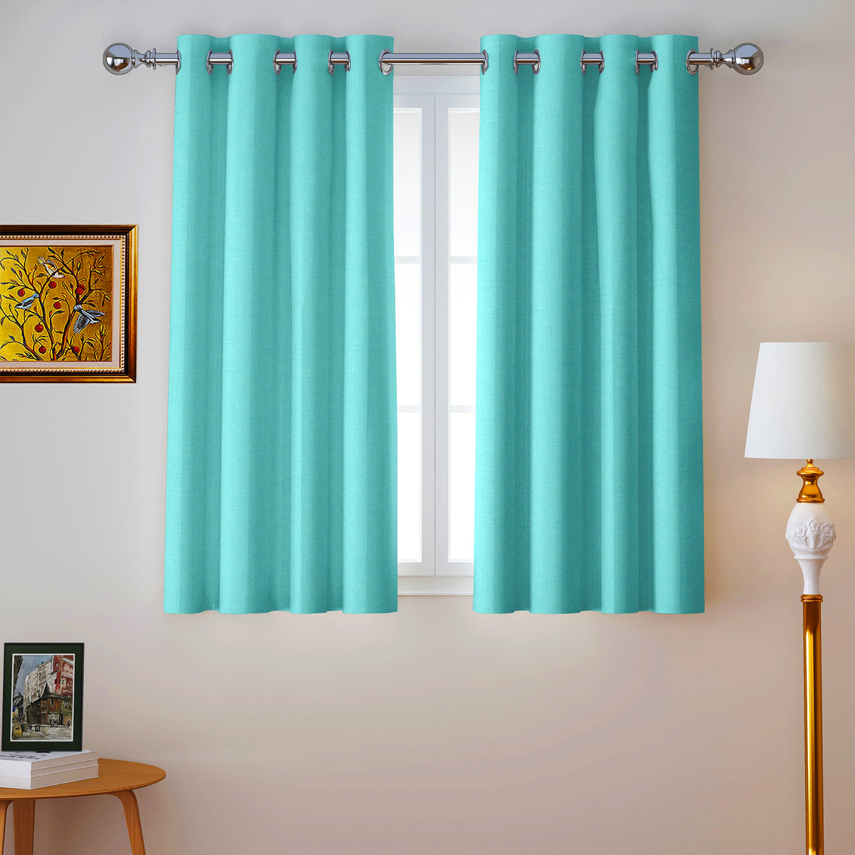 Teal Serenity 110 GSM Polyester 60% Blackout Eyelet Curtain