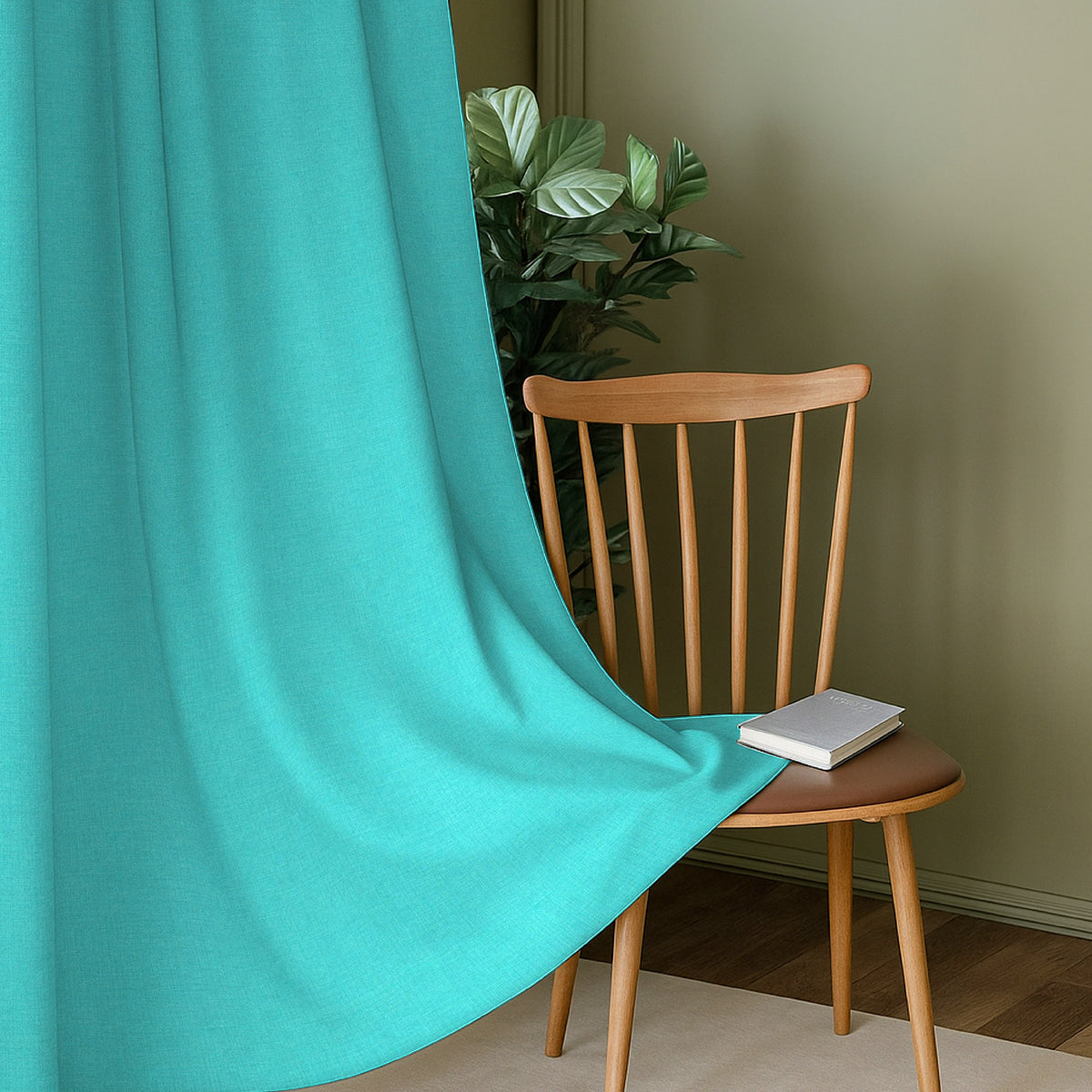 Teal Serenity 110 GSM Polyester 60% Blackout Eyelet Curtain