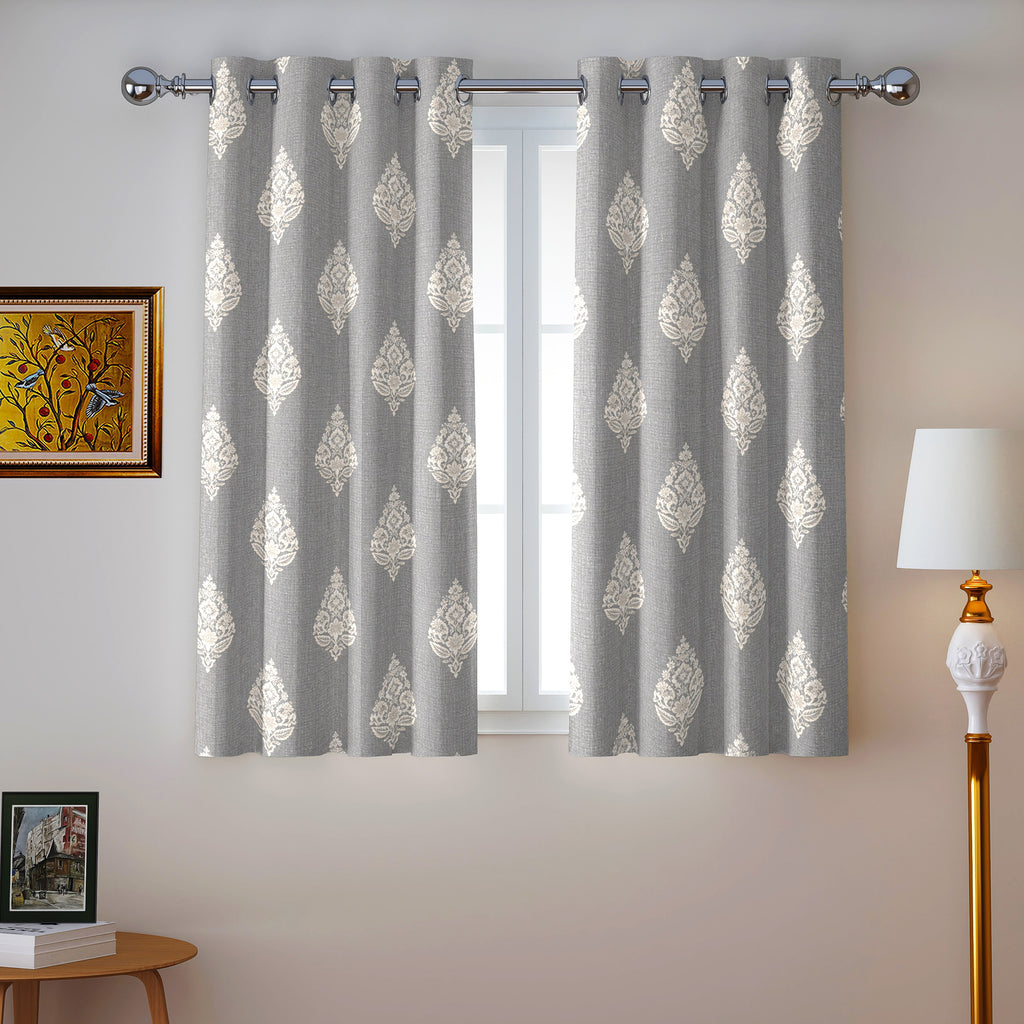Silver Grey Ivory Boota 240 GSM Polyester 80% Blackout Eyelet Curtain